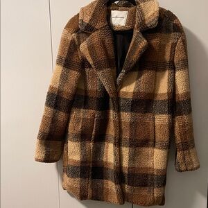 American Eagle Outfitters Brown Plaid Teddy Jacket